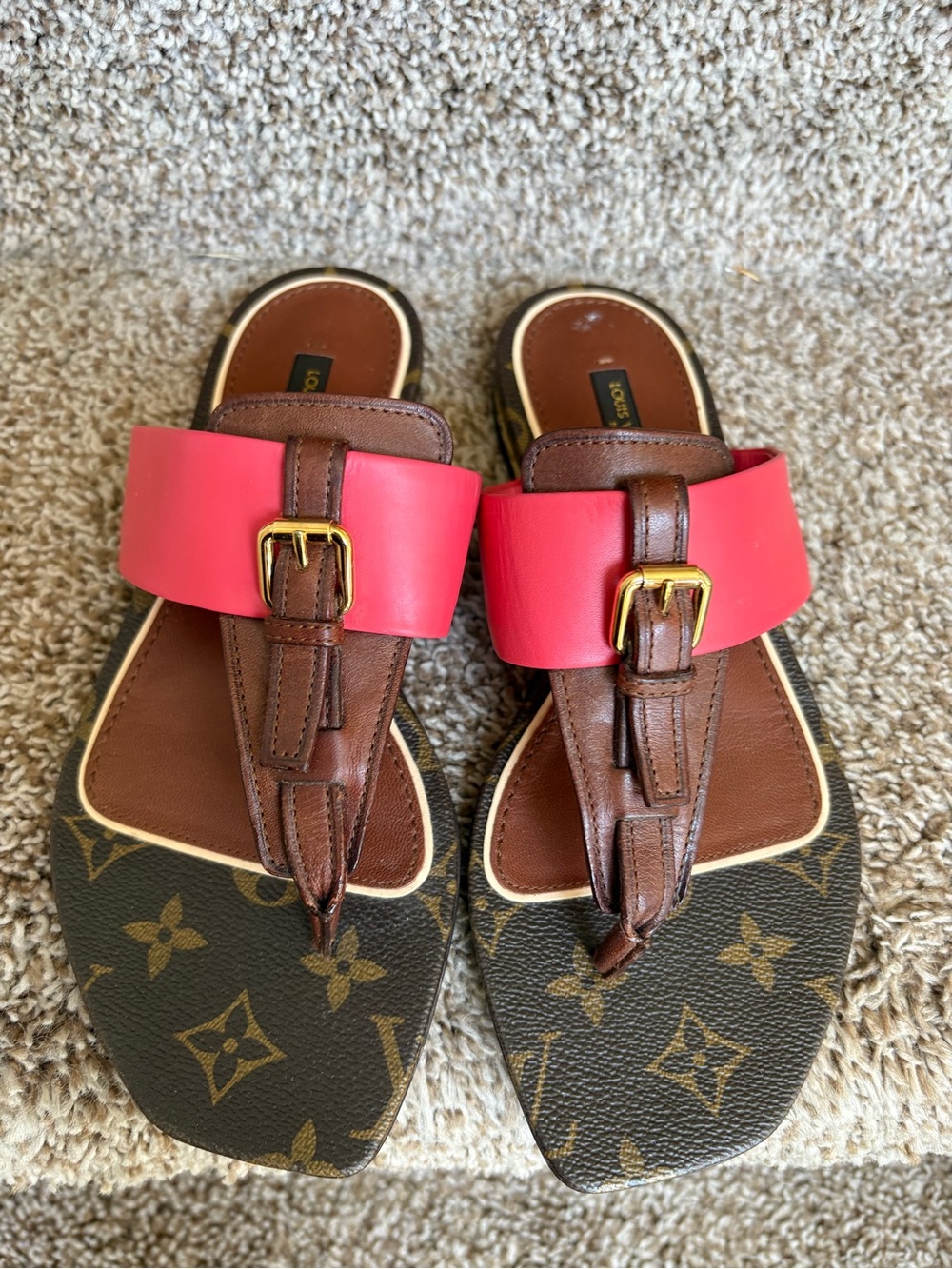 Louis Vuitton Passenger Women’s Brown Monogram Pink Straps Sandals